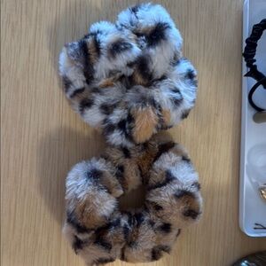 Leopard Print Faux Fur Scrunchies